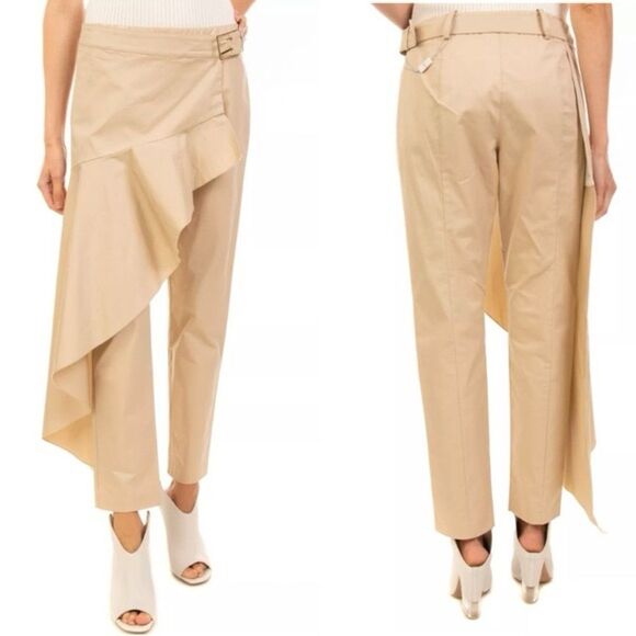 Patrizia Pepe Beige Asymmetrical Ruffle Pants size IT 42/ us 8 EUC - Picture 1 of 4